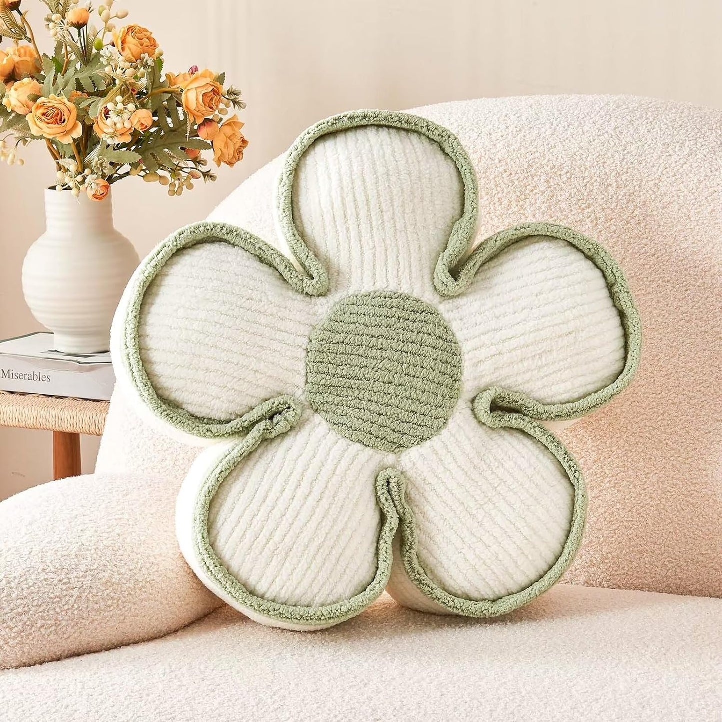 Flower Pillow - Soft Shaped Floor Cushion, Decorative Throw Pillow, Cute Seating Cushion, Room Decor Plush Pillows for Sofa Couch Bed (17.7 Inch, White)