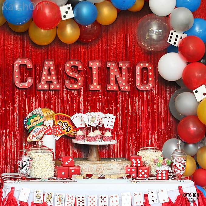 KatchOn, XtraLarge Red Streamers - 3.2x8 Feet, Pack of 2 | Red Fringe Backdrop for Christmas Decorations, Valentines Day Decor, New Years Decorations 2026 | Carnival, Casino Theme Party Decoration