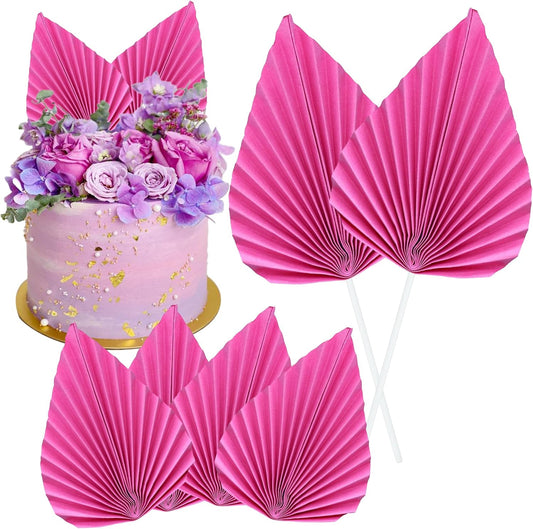 Gyufise 6Pcs Paper Palm Fan Cake Topper Palm Spear Leaves Fan Cake Pick Decoration for DIY Craft Project Home Made Wedding Bridal Shower Birthday Anniversary Party Cake Decorations Peach Red