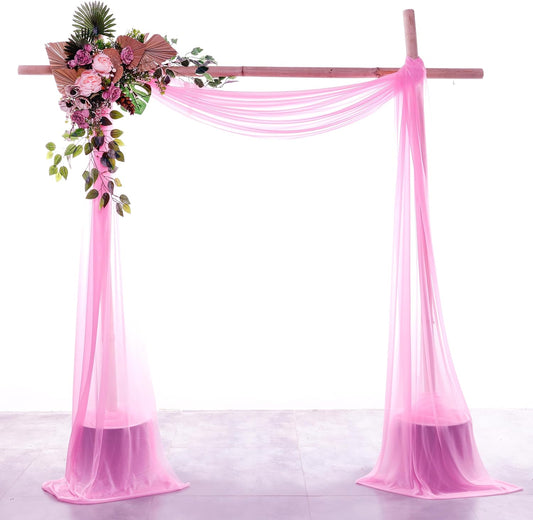 VDS Pack of 2 Panel (30 Inch X 50 Feet) Wedding Arch Draping Fabric Sheer Chiffon Fabric Drapery for Wedding Ceremony Reception Swag Backdrop Canopy Chuppah ARBO Altars Decoration (Bubblegum)