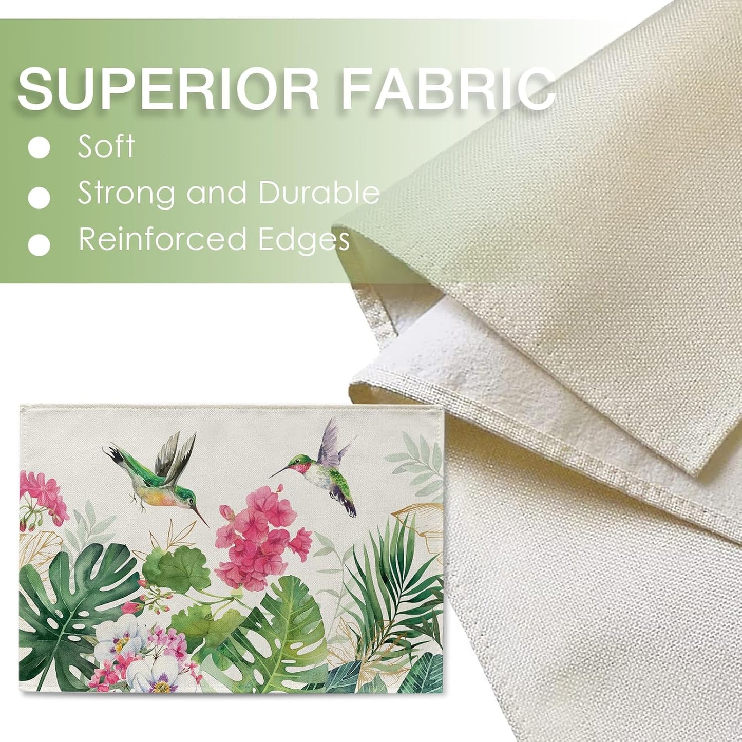 Seliem Spring Summer Geranium Flower Placemats Set of 4, Red Floral Hummingbird Palm Leaves Monstera Dining Table Place Mats, Seasonal Kitchen Decor Home Decoration 12 x 18 Inch