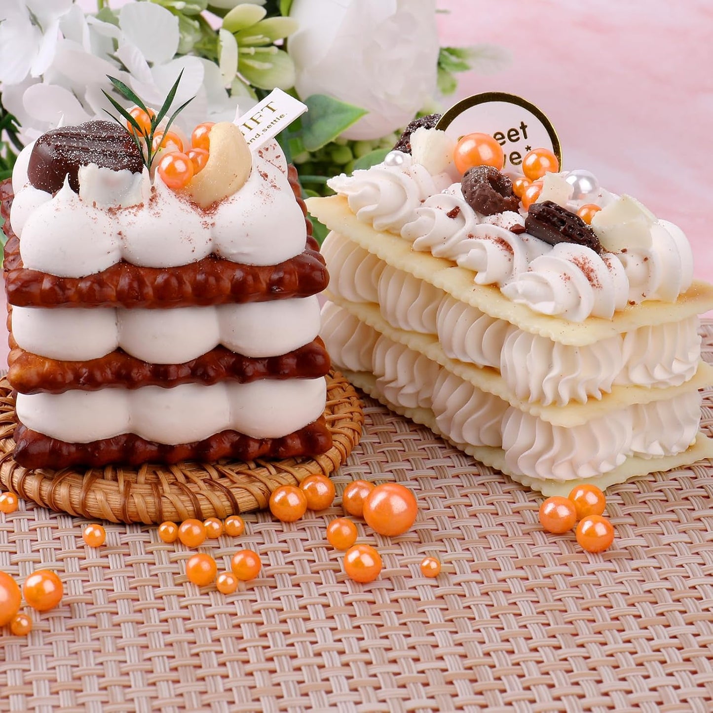 Orange Pearl Sprinkles for Cake Decorating, 11.3 Oz Edible Pearls Sugar 4 Sizes Gift Box Set for Baking Cookie Ice Cream Cupcake Toppings