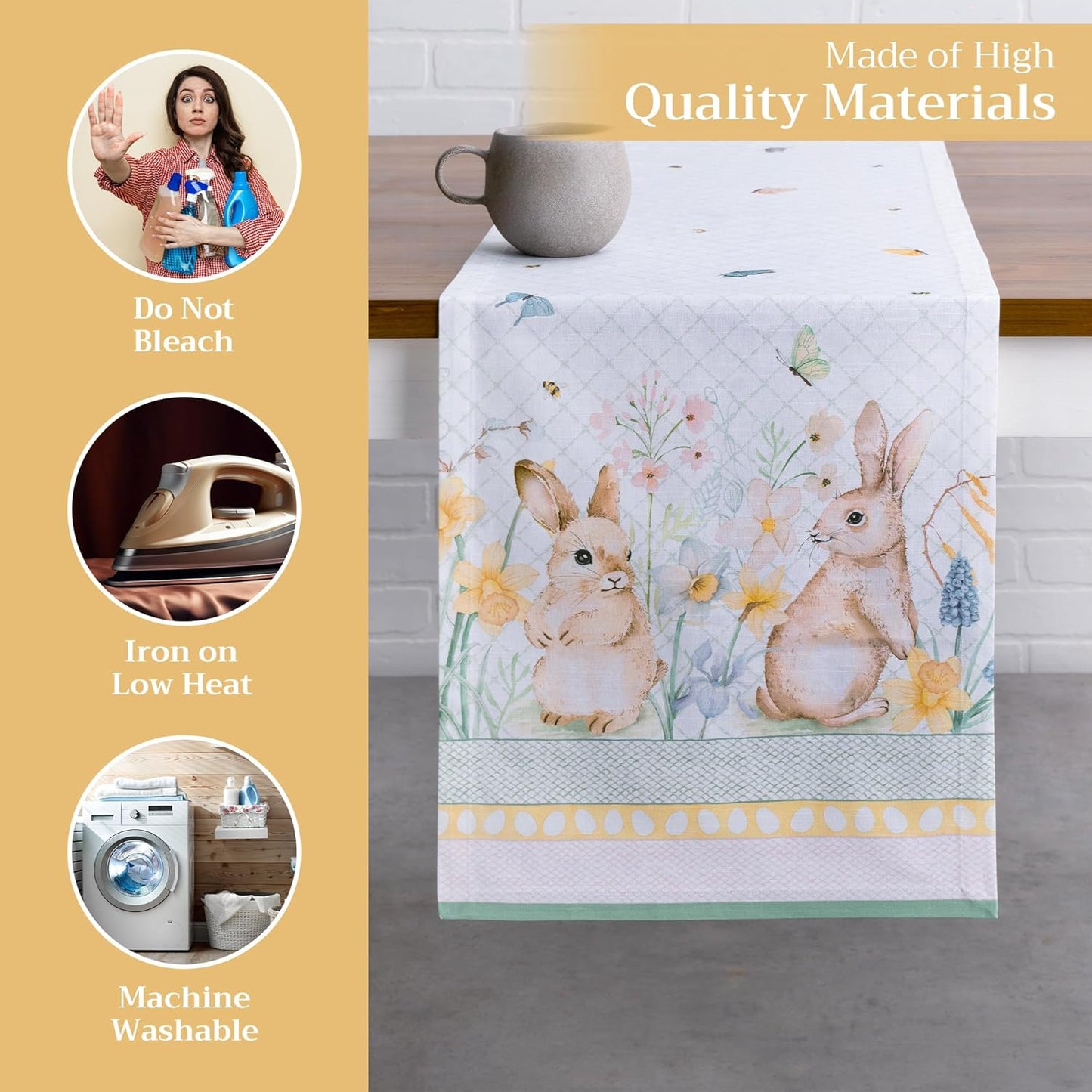 Maison d' Hermine Table Runner 100% Cotton Single Layer Table Runners 72 inches Long Decorative for Kitchen Dining Party Baby Shower Wedding Bridal Shower Spring Summer (Easter Dew , 14.50" x 72")