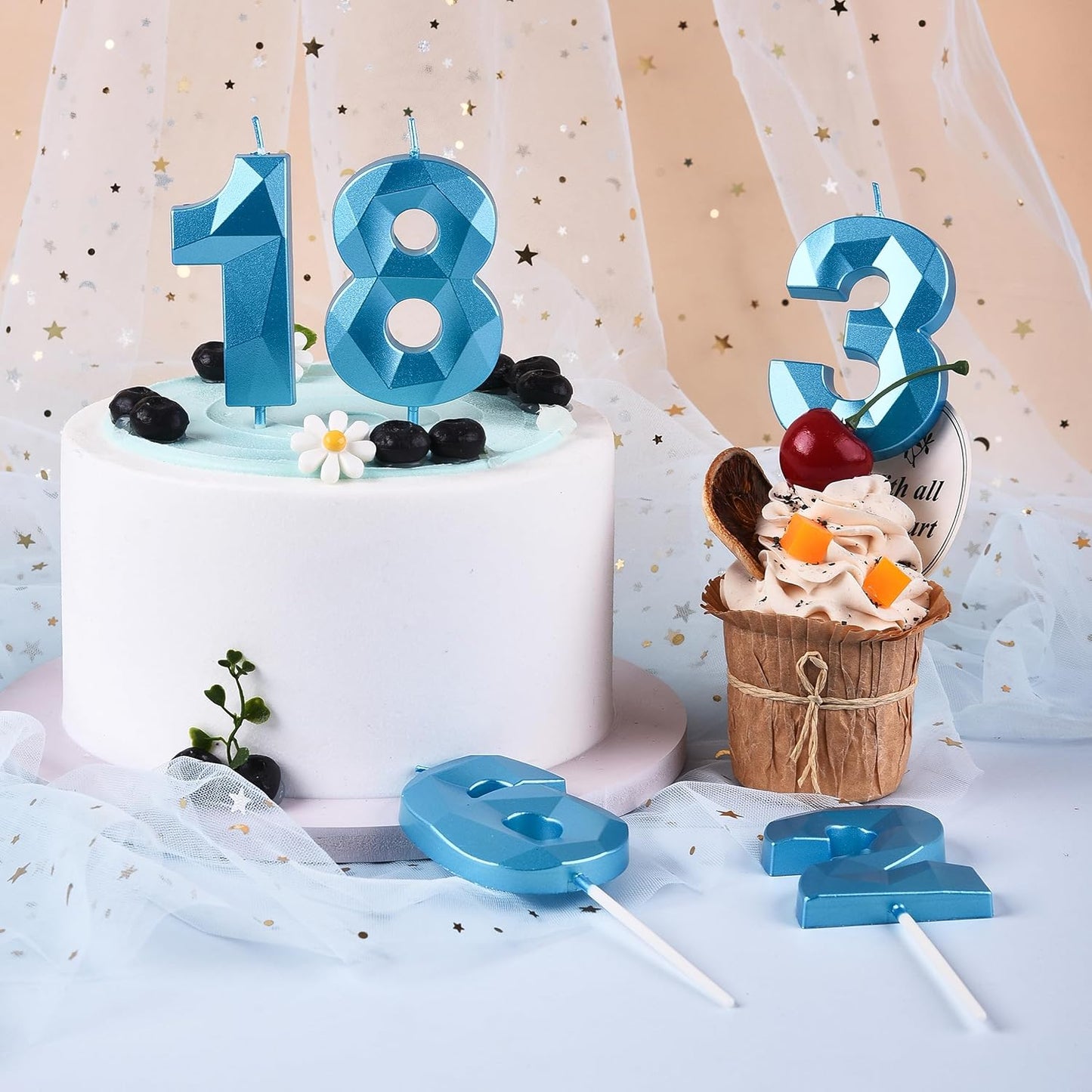 PHD CAKE 2.76 Inch Crystal Blue 6 Number Birthday Candles, Blue Number Candles, Cake Number Candles, Party Celebration