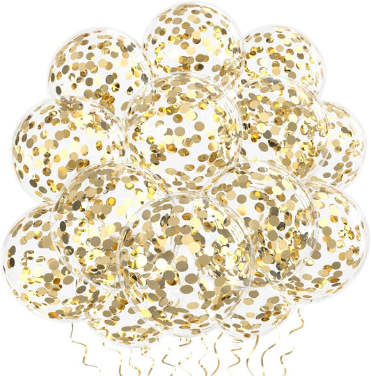 VHUWE Champagne Gold Confetti Balloons 25 Pcs, 12 Inch Thickened Clear Latex Balloon with Confetti Inside for Birthday Party Baby Shower Graduation Anniversary Engagement Decorations Supplies