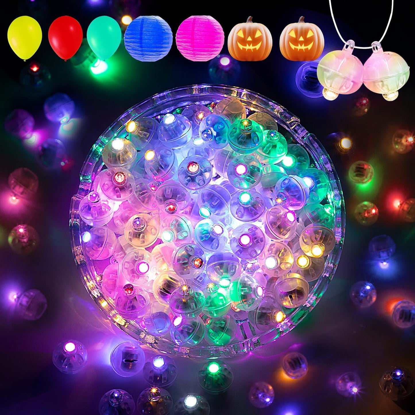 Aogist 200Pcs Multicolor Balloon Lights with Hook,Long Standby Time,Waterproof Mini Light for Birthday Party Wedding Christmas Halloween Easter Decorative (Flash)