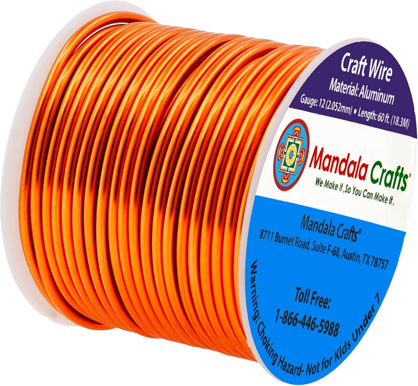 Mandala Crafts 12 Gauge Anodized Aluminum Craft Wire for Jewelry Making - 60 FT Colored Flexible Orange Wire - Bendable for Bonsai Armature Crafting Sculpting
