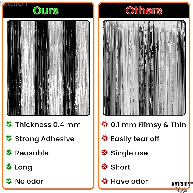 KatchOn, XtraLarge Black and Silver Fringe Curtain - 3.2x8 Feet, Pack of 2 | NYE Backdrop | Silver and Black Decorations | Black and White Streamers for New Years Decorations 2026 | New Years Curtain