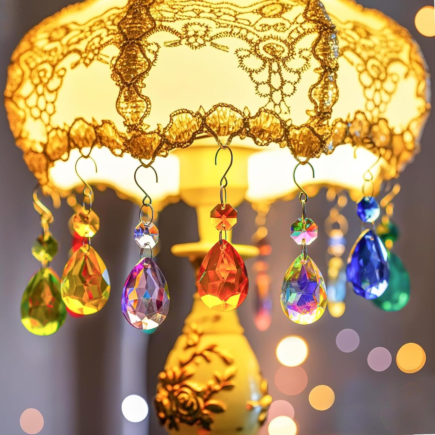 H&D HYALINE & DORA 3Inch Crystal Suncatcher Bauhinia Prisms Pendants 10Pcs Chandelier Crystals Replacement Hanging Sun Catcher Beads for DIY Arts Crafts Decor (Water Red)