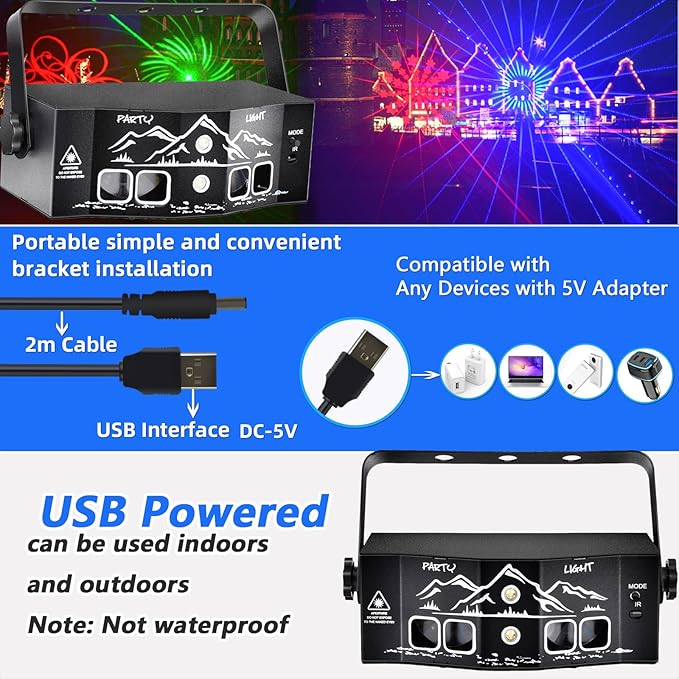 Party Lights, Sound Activated Stage Laser Lights with Remote Control, Disco DJ Lights Strobe Light Rave - Dance Floor Light Rotating with Patterns for Christmas Wedding Birthday
