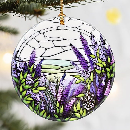 Christmas Ornaments, Dodosky 2.8in Ceramic Lavender Flower Ornament, Xmas Decor, Christmas Tree Ornaments, Xmas Decorations for Tree, Holiday Ornament, Lavender Flower Gifts, Gifts for Women, Mom