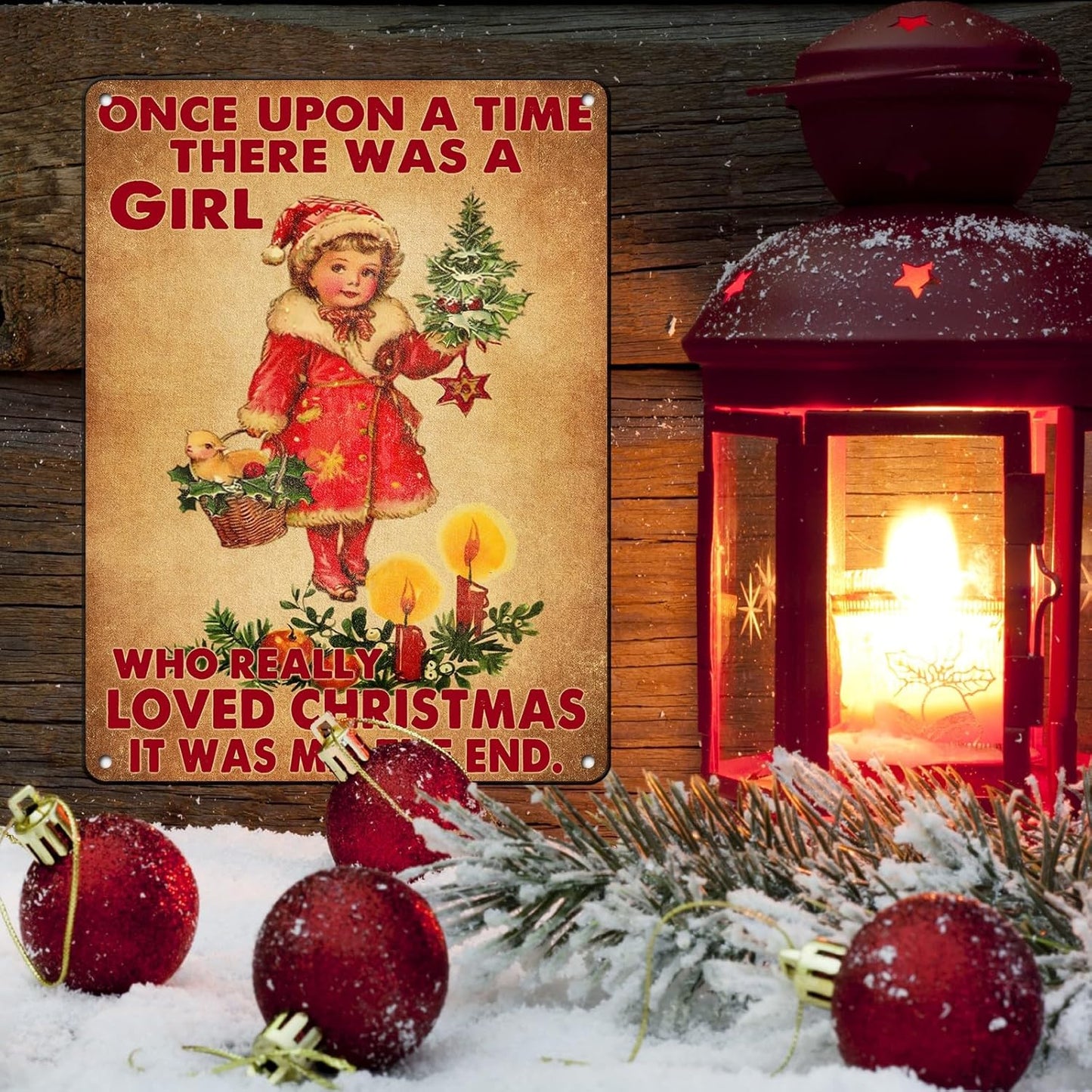 Vintage Christmas Metal Tin Sign Once Upon A Time Girl Loved 80s Christmas Style Wall Art Christmas Metal Tin Sign Funny Christmas Sign For Winter Barn Door Bedroom Dining Room Wall Decoration For Friend Daughter Sister 12x16Inch