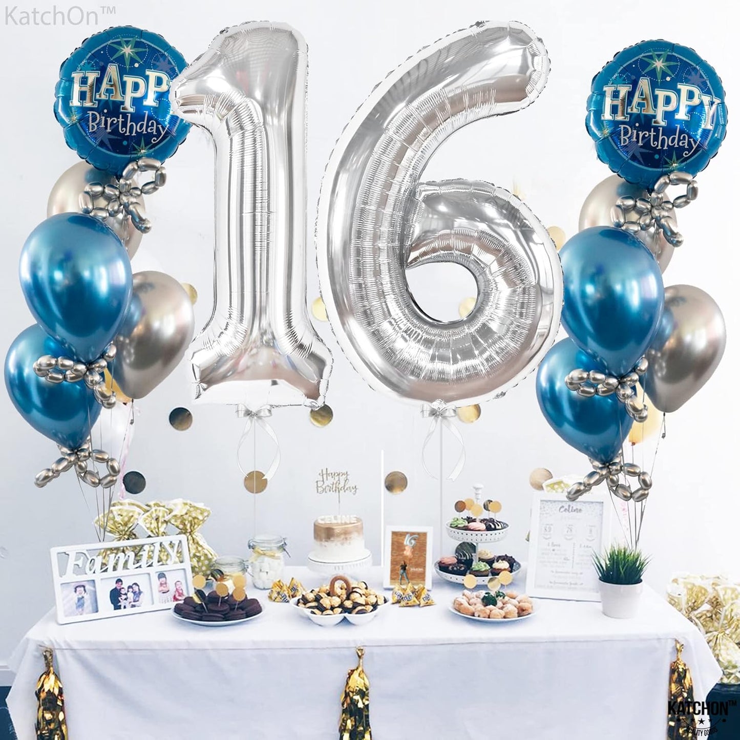 KatchOn, Silver 16 Balloon Numbers - Giant, 40 Inch | Happy 16th Birthday Balloons, Sweet 16 Party Decorations Silver | Sweet 16 Birthday Decorations Silver | 16th Birthday Decorations for Girls
