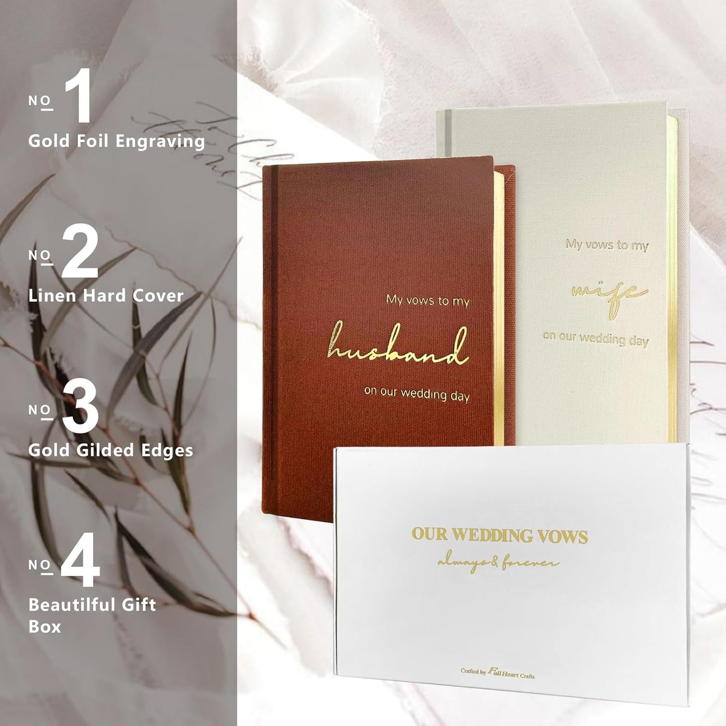 Vow Books His and Hers Set of 2 Canvas Linen Wedding Vow Books Husband and Wife Hard Cover Vow Books for Engagement Gifts(XZ-HW-Terracotta)