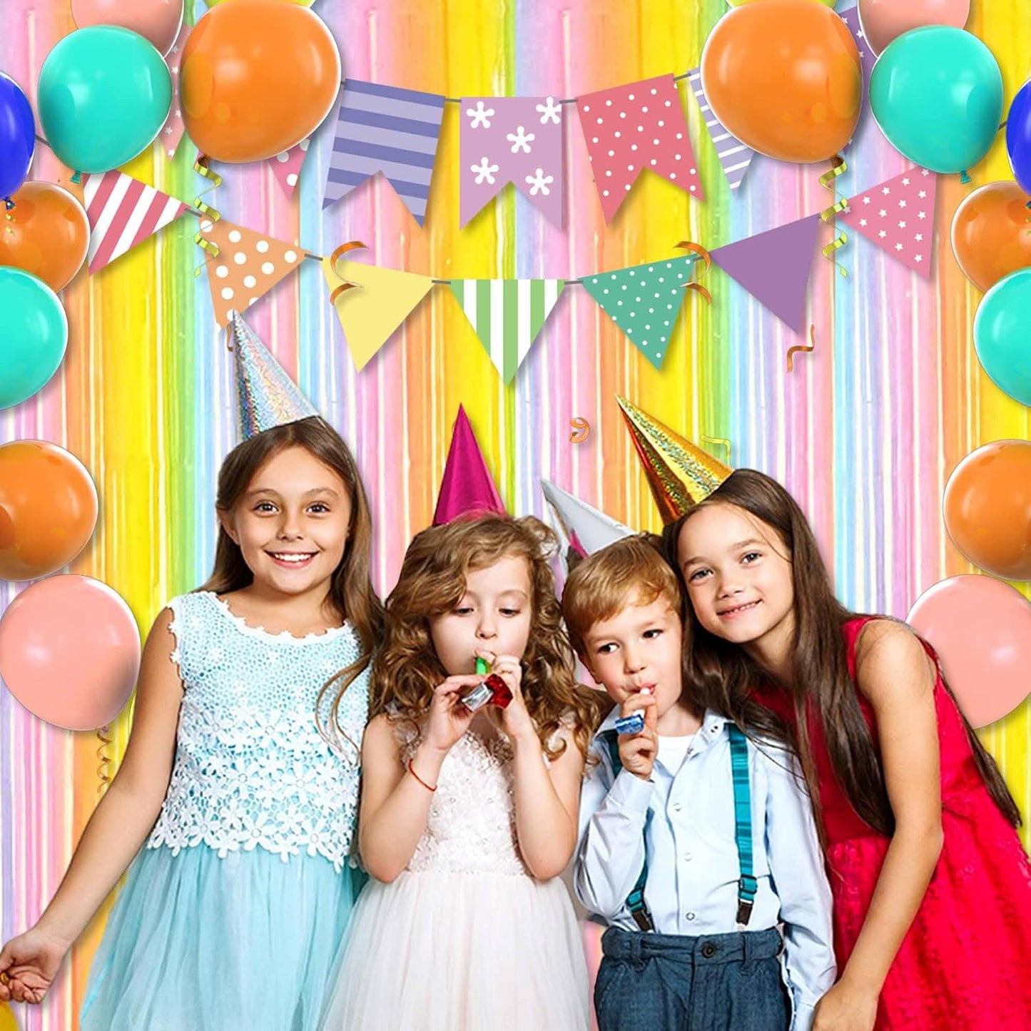 3 Pack Rainbow A Foil Fringe Curtains Backdrop, 3.28 x 9.8 Ft Metallic Streamers Tinsel Curtains Background for Photo Booth, Birthday, Halloween, Christmas, Thanksgiving, New Year Party Decorations