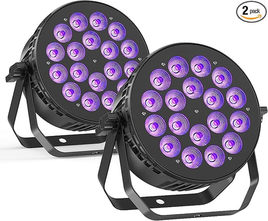 Stage Par Lights, 18X10W RGBW 4-in-1 LED DJ Par Can Light, Full Cast-Aluminum Party Uplight with Strobe Wash Effect by DMX512 & Sound Activated for Wedding Festival Event DJ Live Show - 2 Pack
