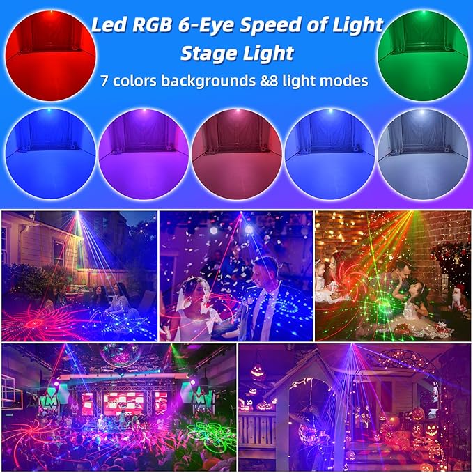 Party Lights, Sound Activated Stage Laser Lights with Remote Control, Disco DJ Lights Strobe Light Rave - Dance Floor Light Rotating with Patterns for Christmas Wedding Birthday