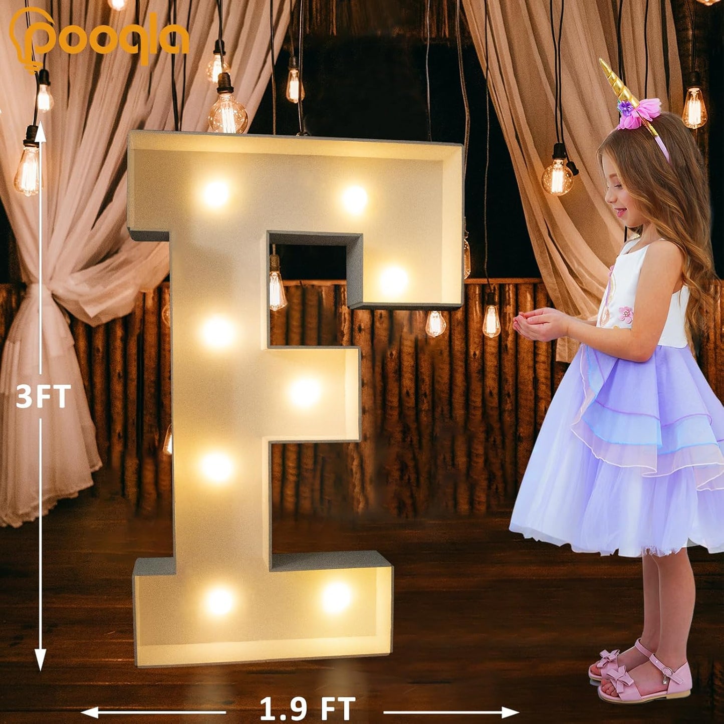 Pooqla 3FT Marquee Light Up Letters, Cool White and Warm White LED Big Mosaic Marquee Letters 3 Feet, Giant Letter Sign for Balloons Birthday Anniversary Wedding Party Decoration, Letter F