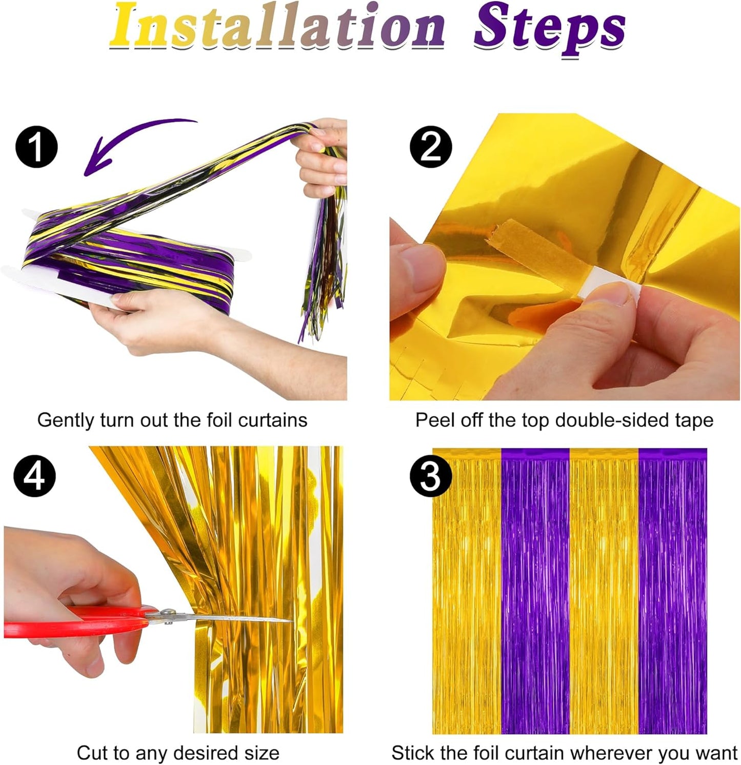 2 Pack Graduation Backdrop, 3.28 FT x 7.05 FT Grad Party Decorations 2025, Purple Gold Backdrop Foil Fringe Curtains, Metallic Purple and Gold Graduation Decorations Class of 2025 Decor
