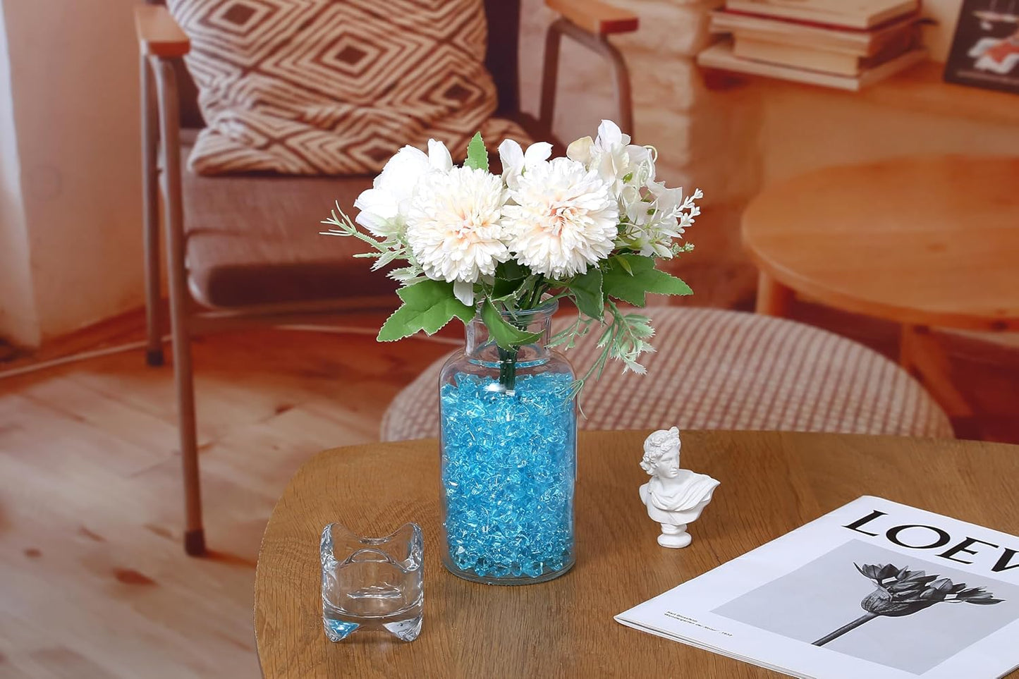 LAIDANLA 500PCS Aqua Blue Acrylic Gems Vase Fillers Fake Ice Cubes Plastic Diamonds Fake Crushed Rocks for Centerpiece DIY Party Wedding Decoration Accessories Table Scatter Prop