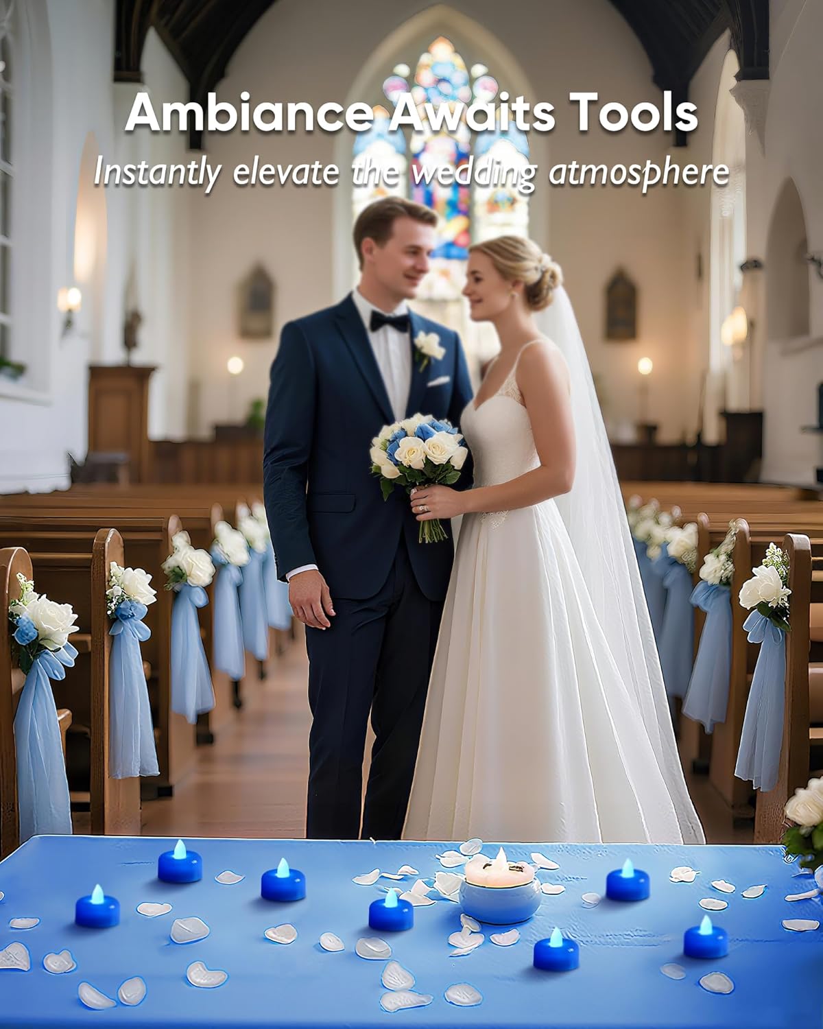 Amagic 24 Pack Blue Flameless LED Tea Lights Candles Battery Operated, Electric Fake Tealight Candles for Wedding, Table Centerpiece, Home Decor, Gift, Party, Halloween, Christmas, Proposal