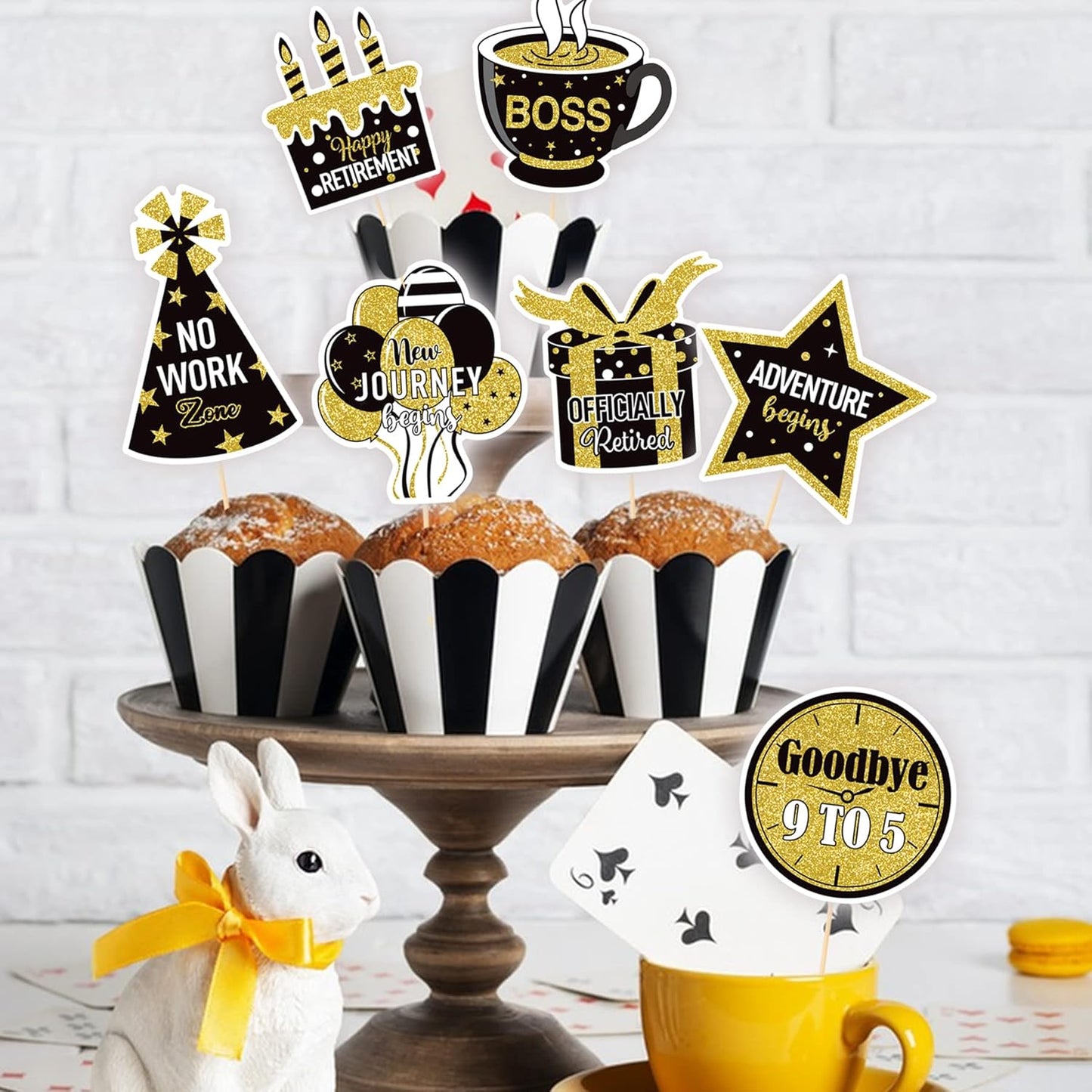 36 Pcs Happy Retirement Cupcake Toppers - NO DIY - Retired Cupcake Picks Retirement Theme Party Cake Decorations Gold Glitter