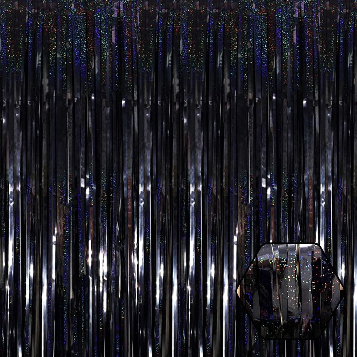 3 Pack Black Foil Fringe Curtain Backdrop, 3.28Ft x 8.2Ft Metallic Tinsel Foil Fringe Streamer Curtains for Photo Booth, Mother's Day, Easter, Birthday, Wedding Party Decorations