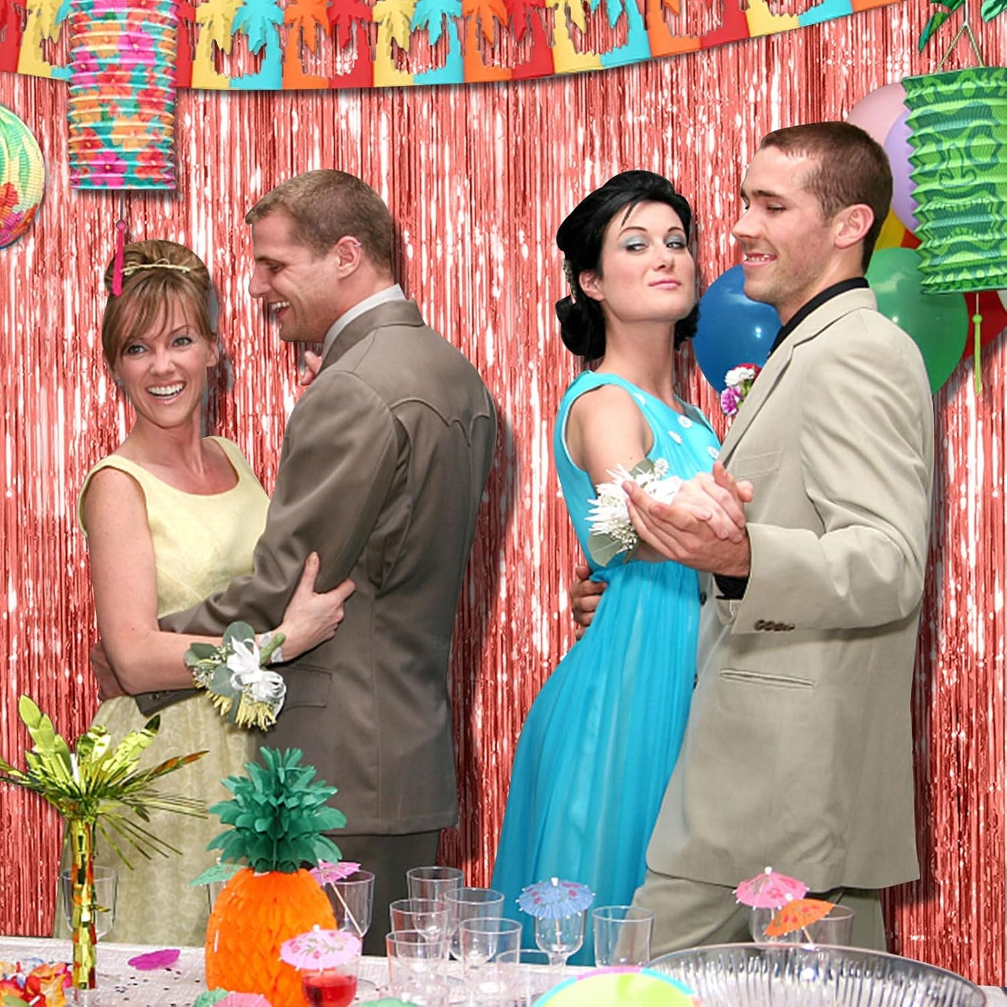 2 Pack Rose Gold Fringe Curtain Backdrop Birthday Bachelorette Party Decorations Metallic Tinsel Streamers Foil Backdrop Christmas Graduation Wedding New Year Party Decorations