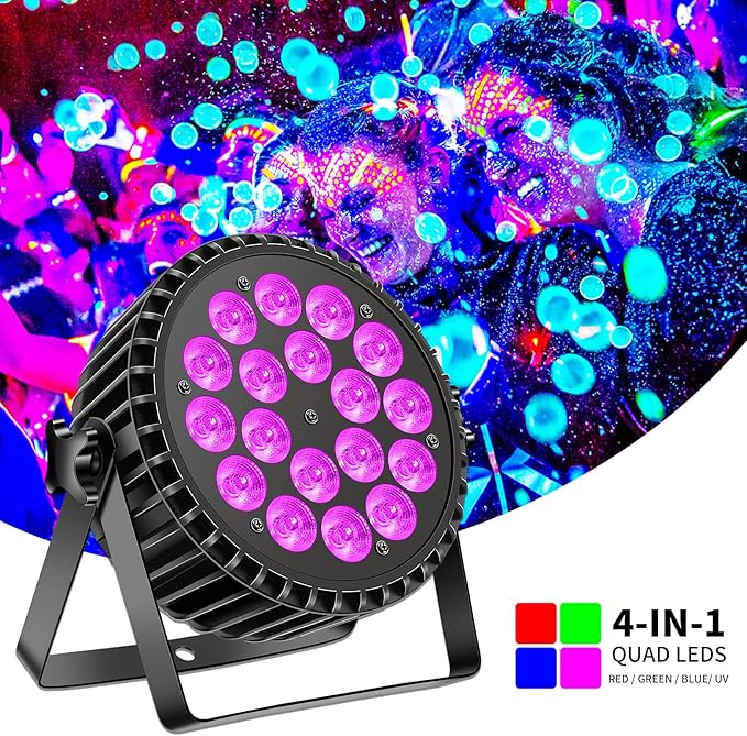 Par Can Lights Stage Lights, 18 LED 180W RGB+UV Uplights Stage Lighting Effect by DMX and Sound Control Stage Lighting for Party Bar Disco DJ Live Show Wedding (16 Packs)