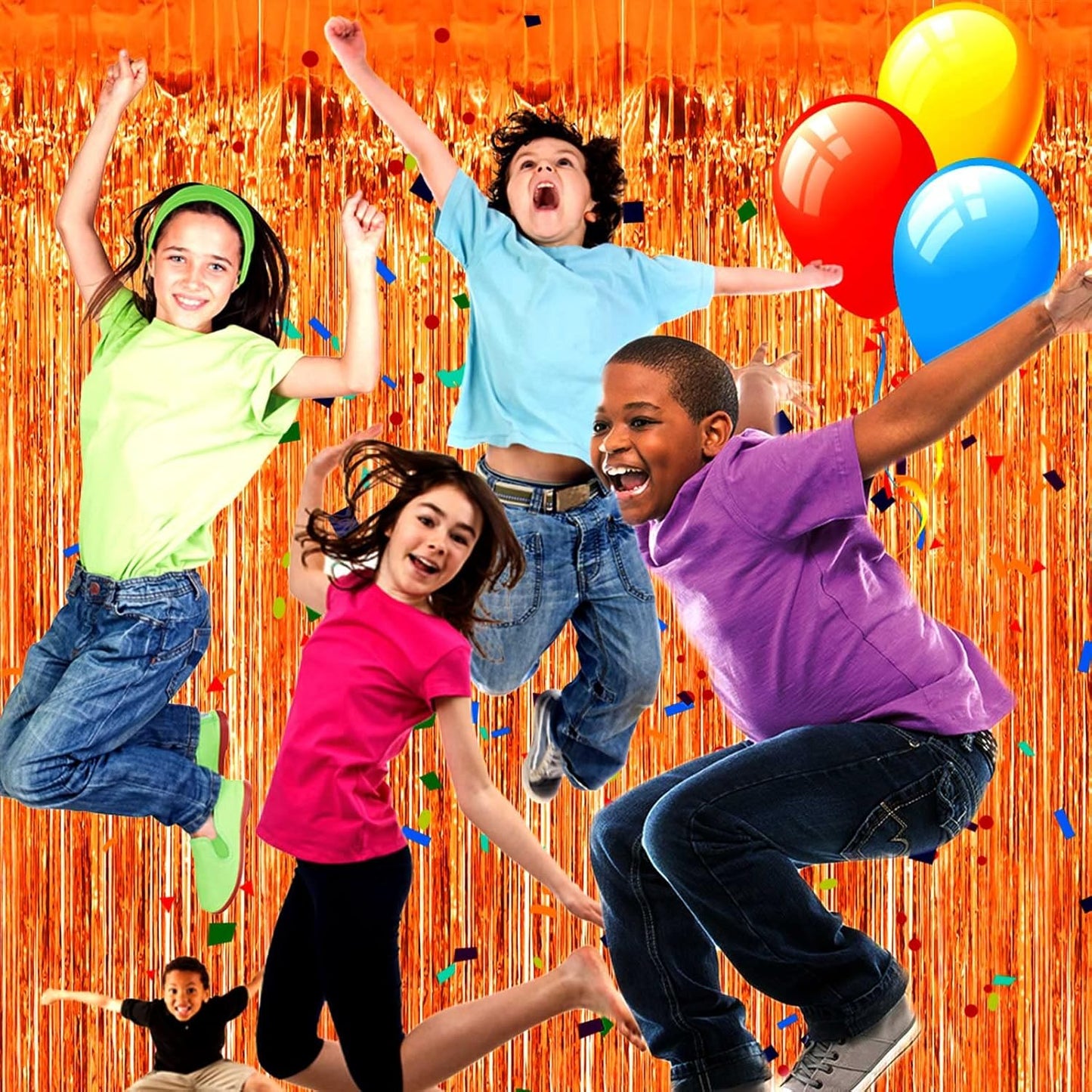 4 Pack Orange Foil Fringe Curtain Backdrop, 3.28Ft x 9.84Ft Metallic Tinsel Foil Fringe Streamers Curtains for Party, Photo Booth Props, Birthday, 2022 Graduation Decoration Supplies, orange 3m