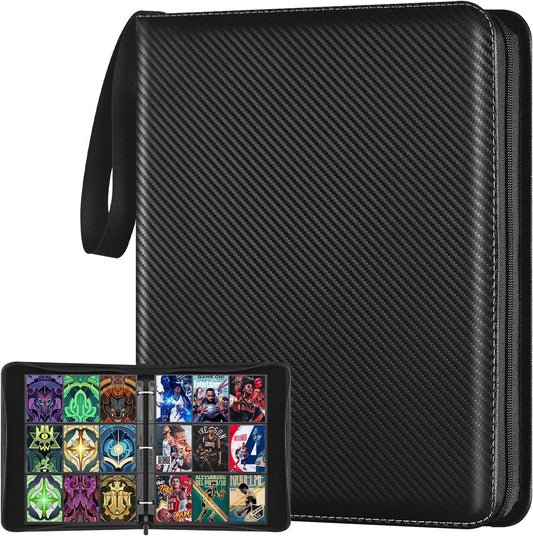9 Pocket Card Binder, 900 Double Sided Pockets, PU Collection Binder for MTG, TCG, Sports Cards, Black (Carbon Black)