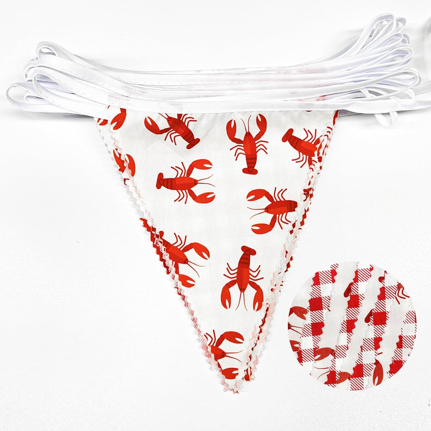 32Ft Crawfish Party Decorations Red Buffalo Plaid Crawfish Pennant Banner Fabric Triangle Flag Garland Streamers for Lobster Birthday Shrimp Seafood Boil Baby Shower Barbecue Party Decor Supplies