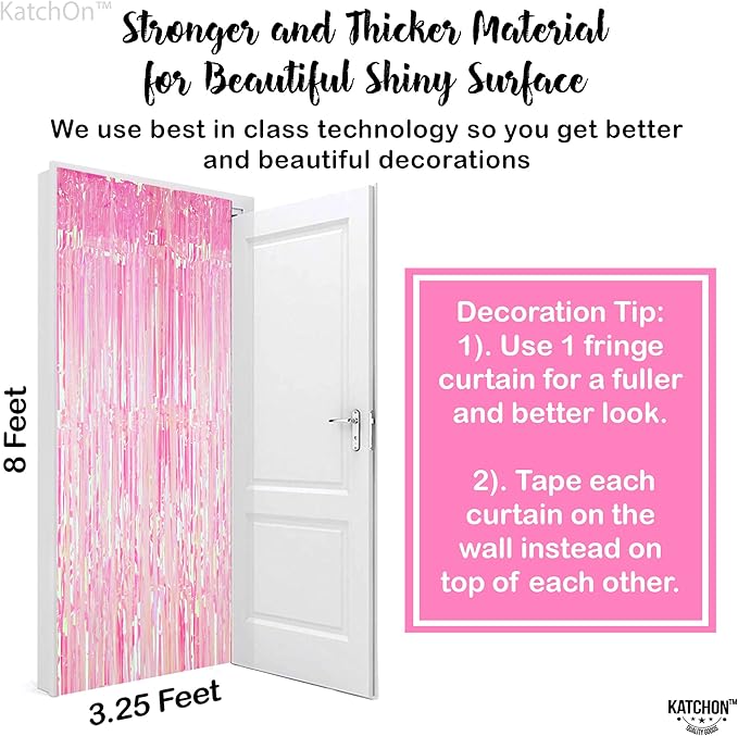 KatchOn, XtraLarge Iridescent Pink Backdrop Curtain - 3.2x8 Feet | Pink Streamers for Birthday, Gender Reveal, Bachelorette, Wedding, Bridal Shower Decorations | Pink Iridescent Party Decorations