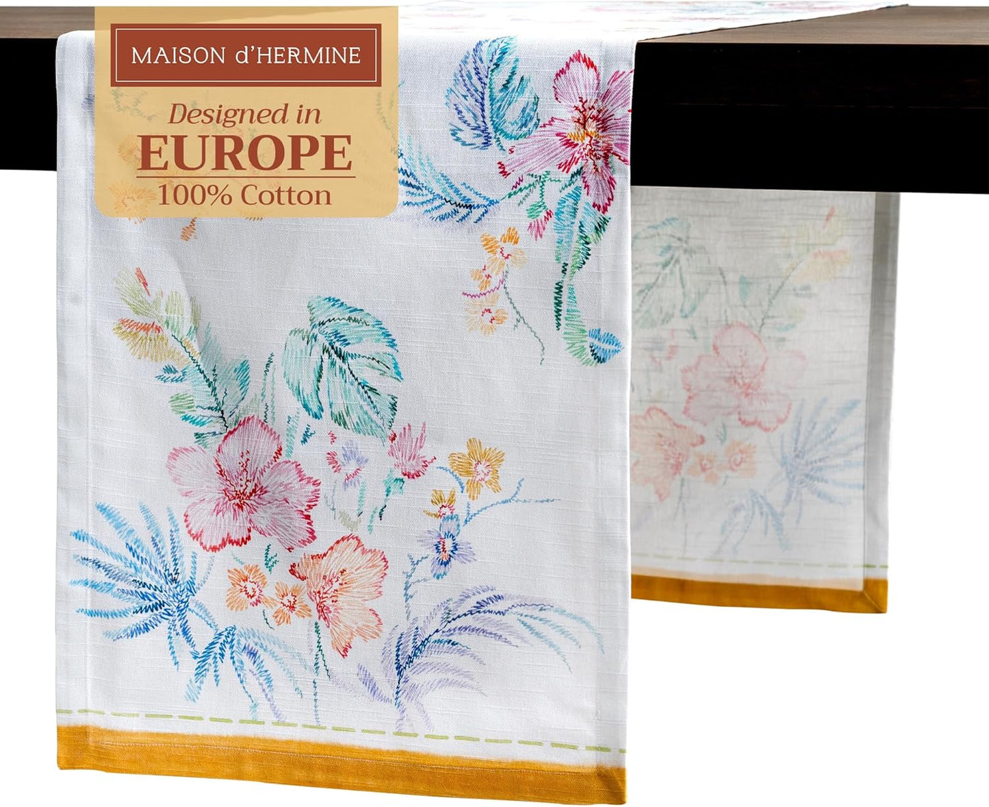 Maison d' Hermine Table Runner 100% Cotton Single Layer Table Runners 108 inches Long Decorative for Home Kitchen Dining Party Wedding Bridal Shower Spring Summer (Paradise Island, 14.50" x 108")