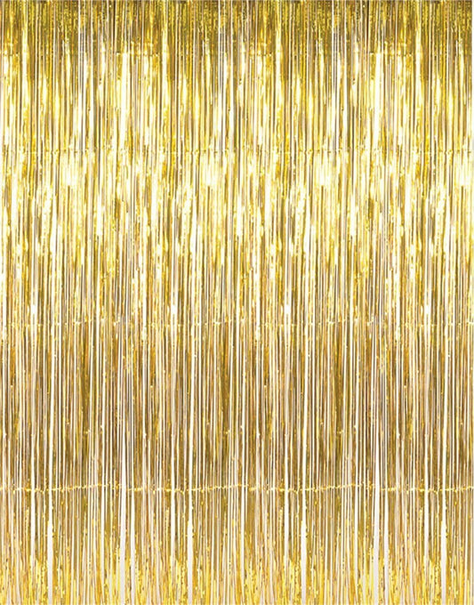 GOER 3.2 ft x 9.8 ft Metallic Tinsel Foil Fringe Curtains,Pack of 2 Party Streamer Backdrop for Birthday,Graduation Decorations and New Year Eve (Gold)