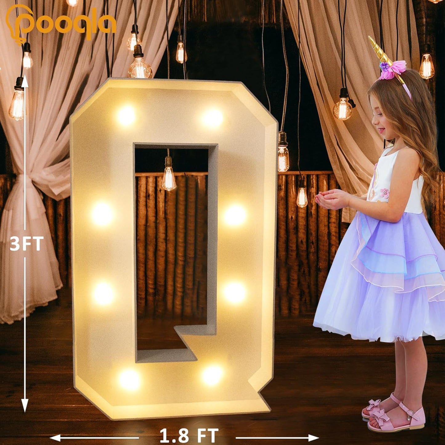 Pooqla 3FT Marquee Light Up Letters, Cool White and Warm White LED Big Mosaic Marquee Letters 3 Feet, Giant Letter Sign for Balloons Birthday Anniversary Wedding Party Decoration, Letter Q