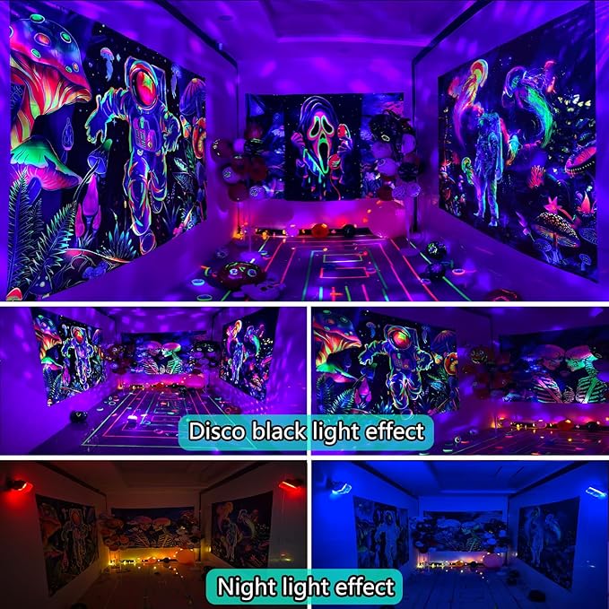 2 in 1 Disco Black Light Glow Party Lights,10W UV Disco Ball Light with Sound Activated Strobe Light Halloween Dj Party Lights Indoor for Halloween Christmas Birthday Party Dancing Decoration, 2 Pack