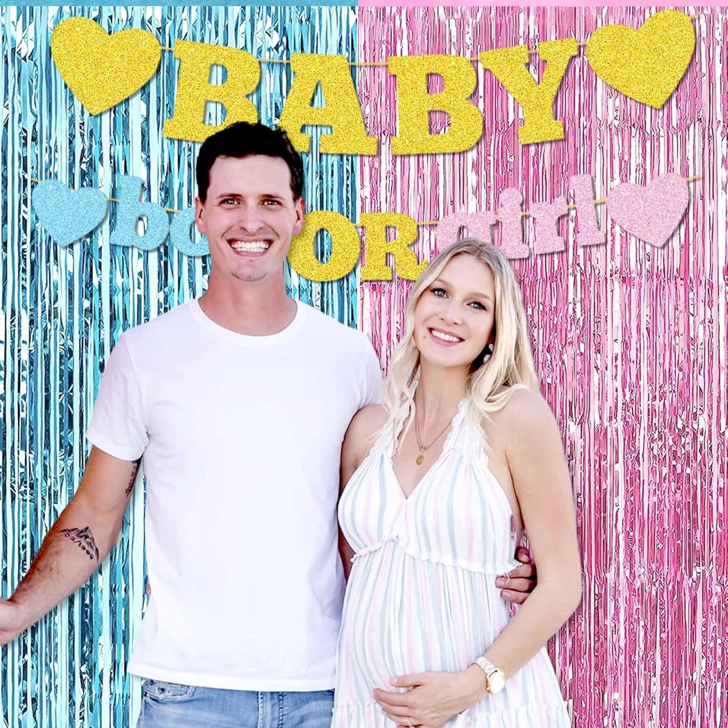 6 Pack Pink Blue Foil Fringe Curtains Backdrop, 3.28 x 8.2 Ft Metallic Streamers Tinsel Curtains Background for Photo Booth, Birthday, Weddings, Carnivals, Graduation, Themed Party Decorations