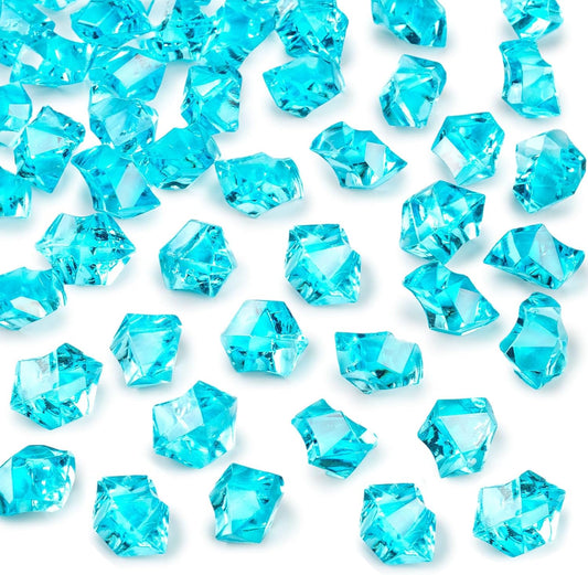 DomeStar Light Blue Fake Ice Rocks, 150PCS Acrylic Gems Crystals Plastic Diamonds Vase Centerpiece for Vase Fillers DIY Craft Wedding Party Table Scatter Aquarium Tank Decoration