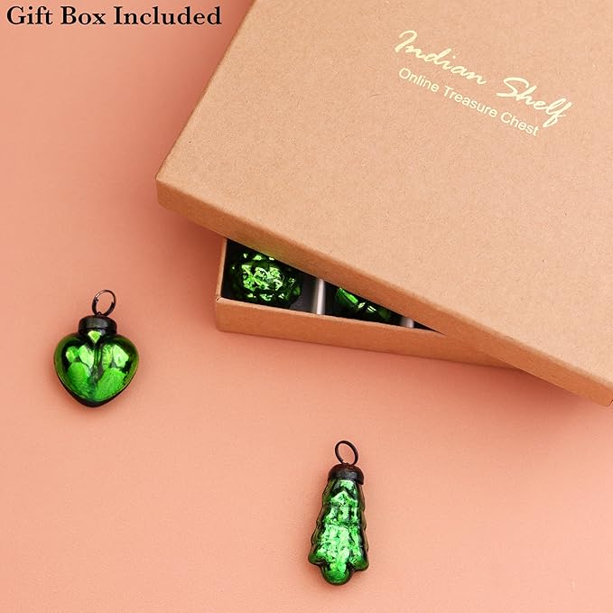 IndianShelf 200 Pieces Pink & Green Glass Vintage Christmas Ornaments Mini Bulk Decorative Ornaments for Halloween, Christmas Tree, New Year, Valentine Day, Holidays, Event and Wedding (25 * 8 Boxes)