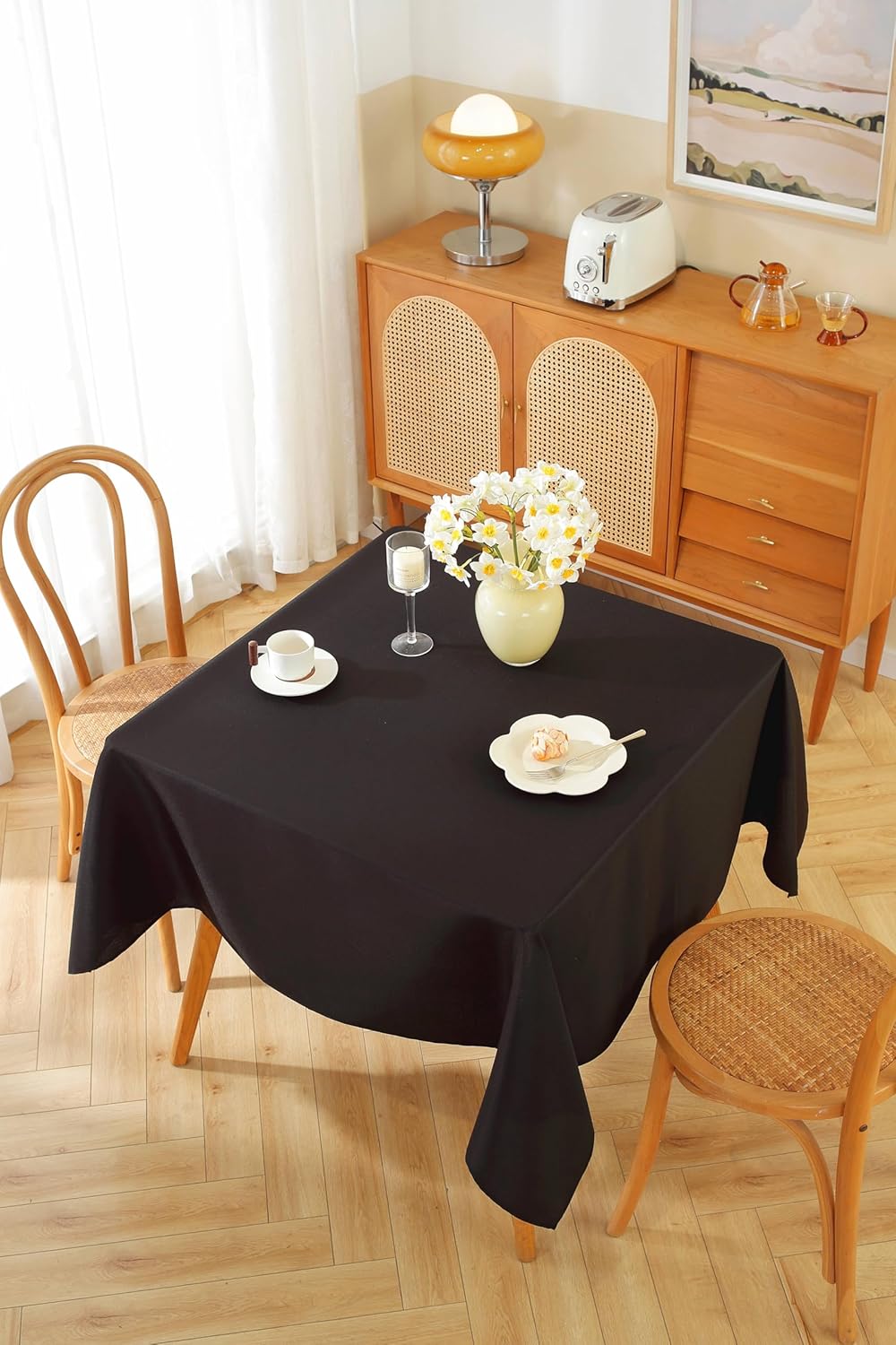 Craft And Party Square Tablecloth, 70 x 70 Inch Black Tablecloth, Polyester Fabric Washable Table Cloth for Home, Party, Wedding or Restaurant Use.