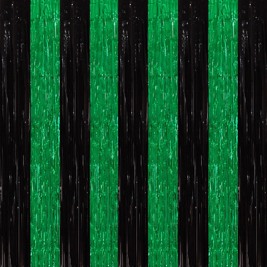 TONIFUL 2Pcs Black Green Door Streamers,Green Photo Booth Backdrop,Metallic Streamers Green Foil Fringe Curtains for Birthday,Christmas,New Year,St. Patrick's Day Party Streamers Decor