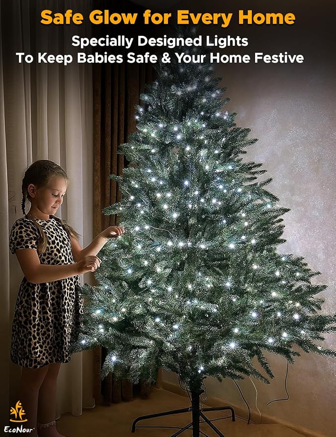 EcoNour 41Ft 1000 LED Cluster Twinkle Lights for Christmas Tree, 8 Modes String Lights for Decoration with Timer and Memory Function, Elegant Cool White Fairy Lights for Magical Home & Indoor