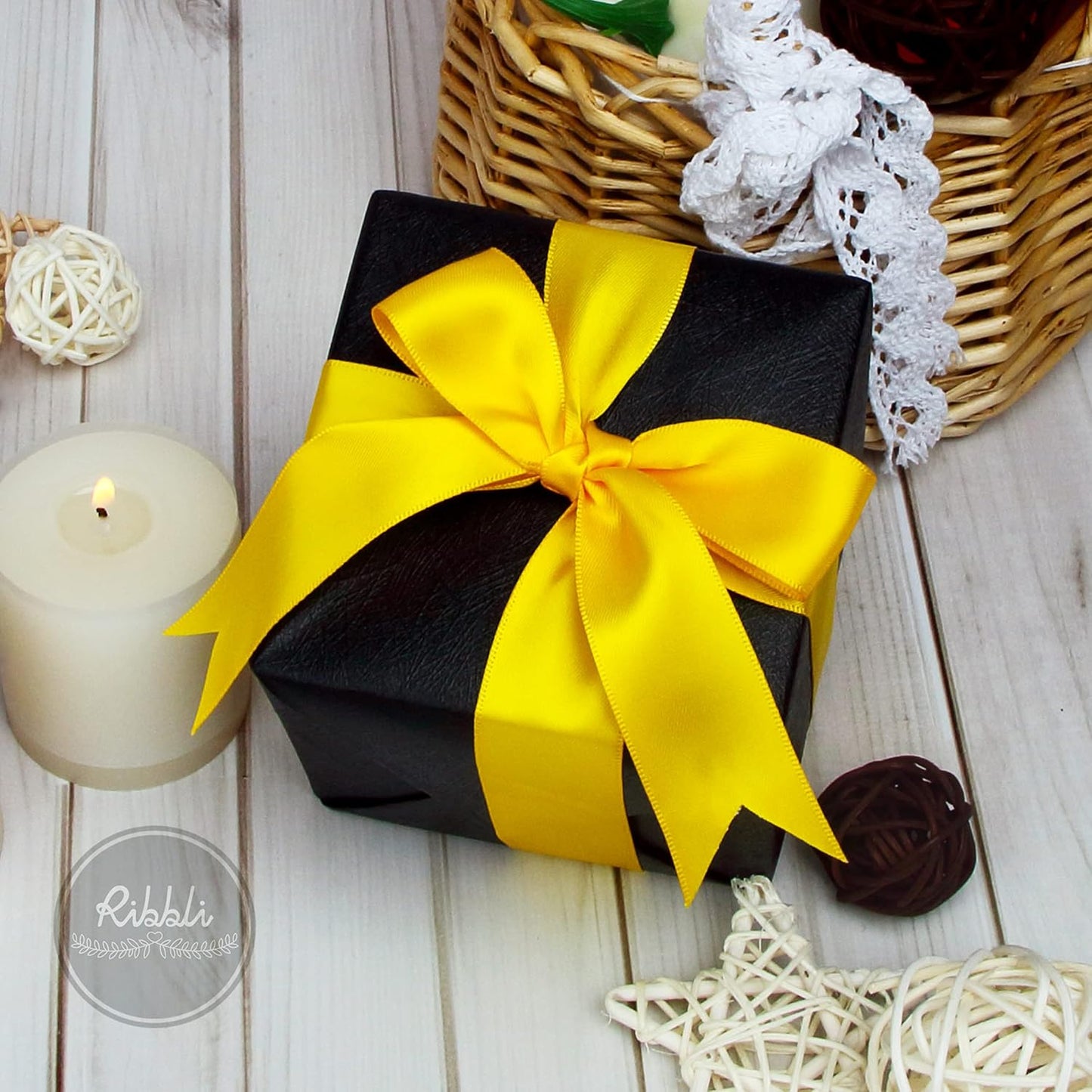 Ribbli Maize Yellow Double Faced Satin Ribbon,1” x Continuous 25 Yards,Use for Bows Bouquet,Gift Wrapping,Baby Shower,Floral Arrangement