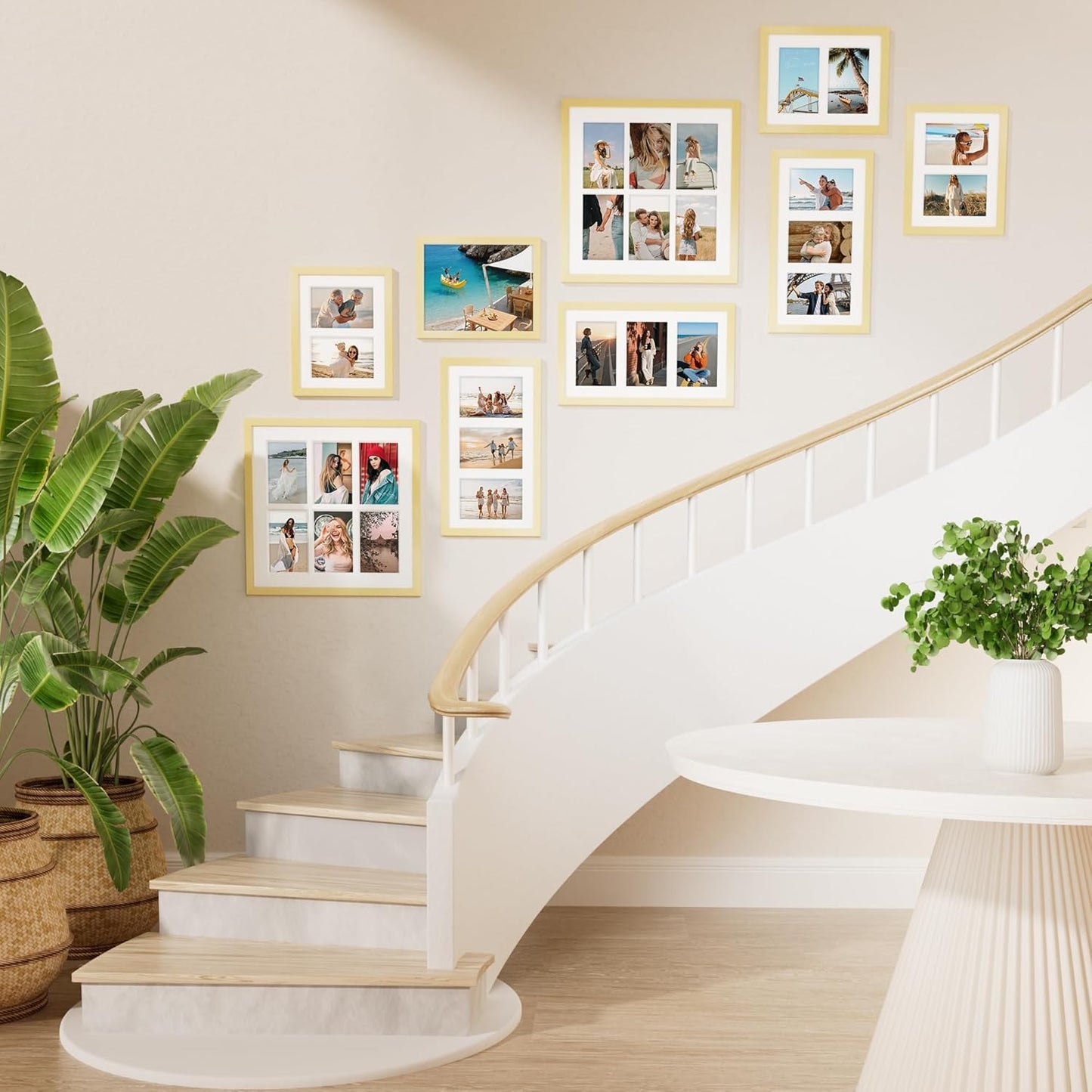 Vittanly 8x10 Collage Picture Frame, Displays 2Pcs 4x6 Pictures with Mat, Photo Frame for Wall Mounting or Table Top with Stand, Gold, 1 Pack