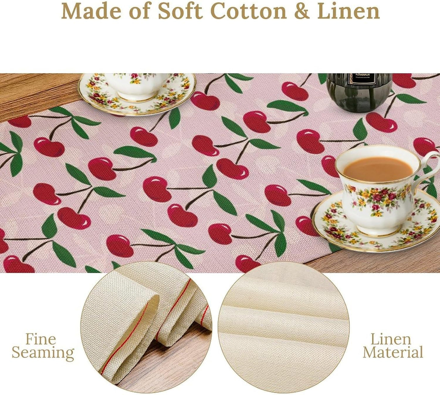 Cherry Table Runner,Spring Summer Fruit Table Runner for Kitchen Dining Table Home Party Decoration 13x72 Inch