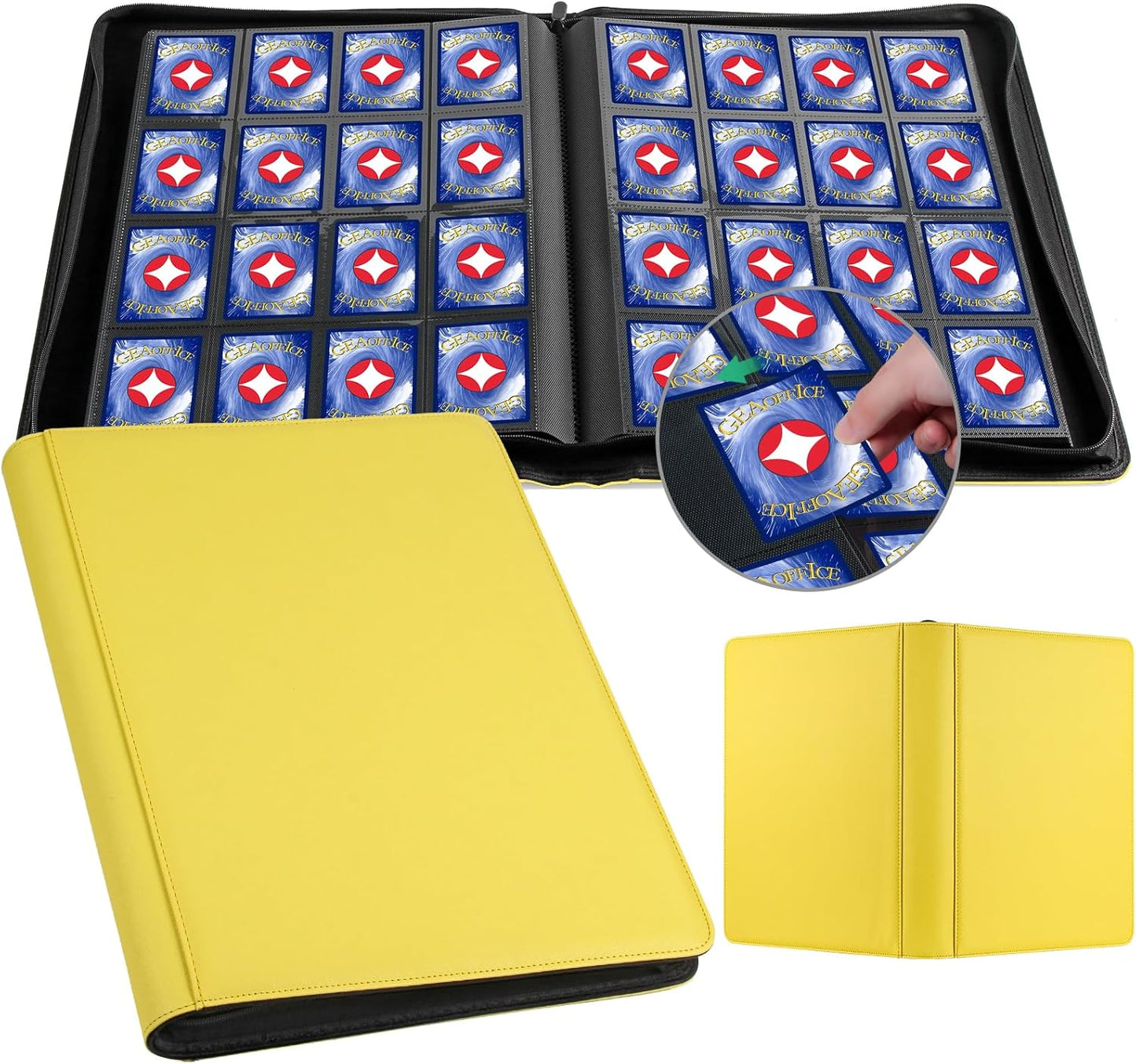 GEAoffice Premium 1000 Trading Card Binder, Large Side Loading 16 Pocket Card Collection Binder Album Folder for MTG, TCG & Sports, Yellow
