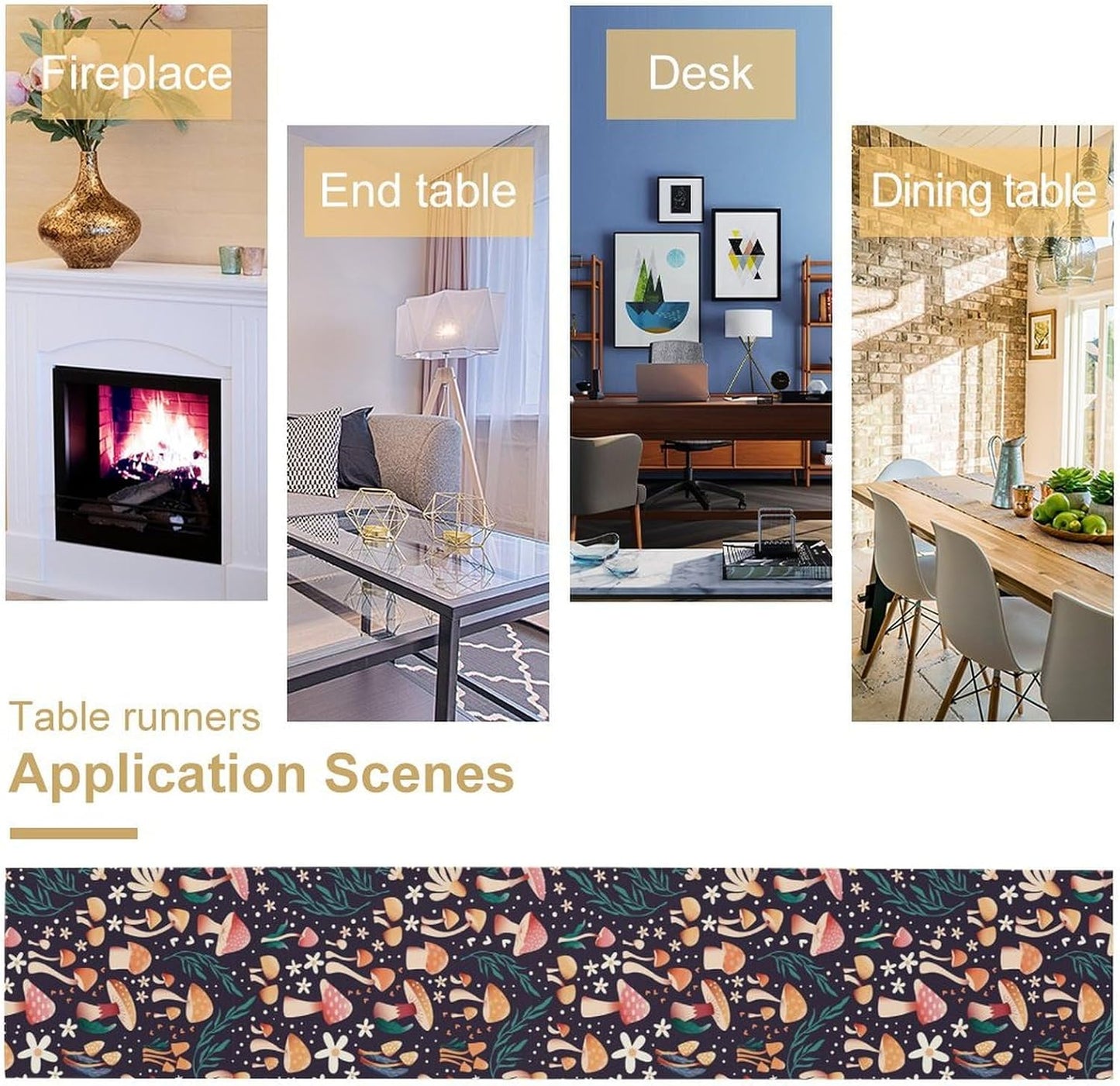 Mushroom Table Runner,Retro Forest Plant Table Cloth Farmhouse Kitchen Dining Table Decoration for Home Party Decor 13x72 Inch