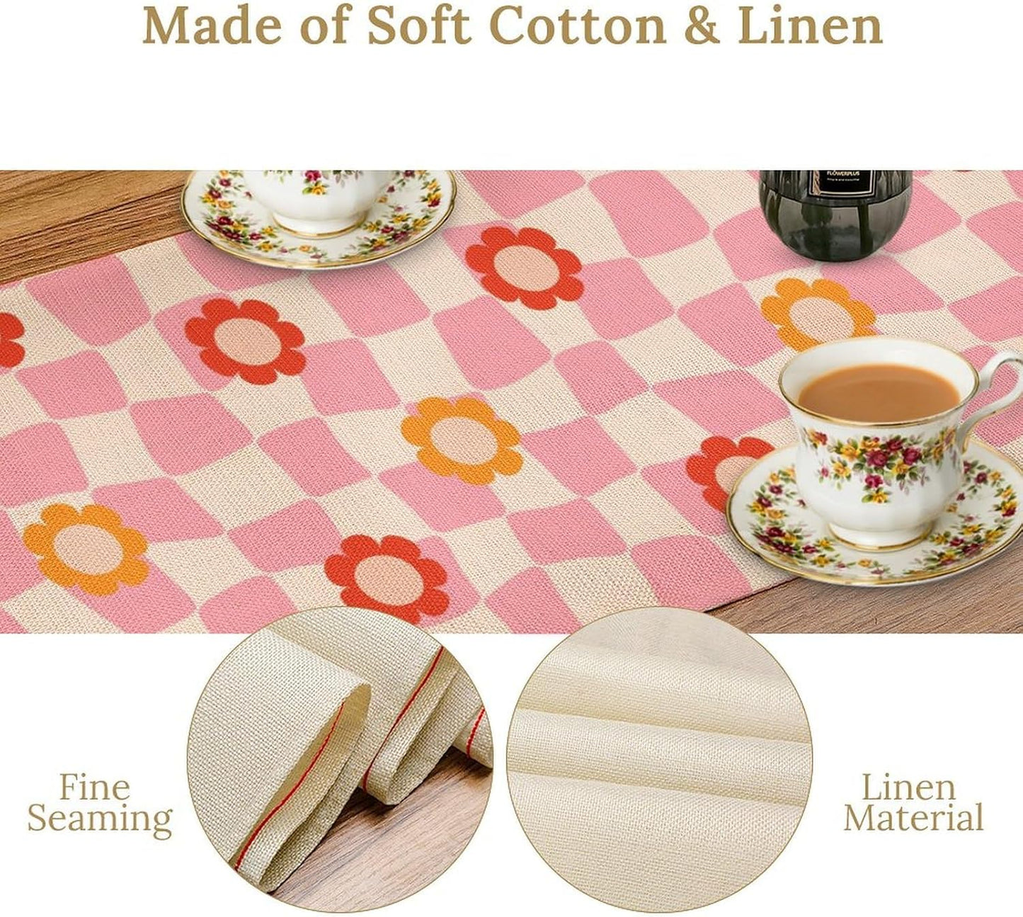 Vintage Floral Table Runner,60s Retro Color Funky Hippie Print Table Cloth Kitchen Dining Table Home Party Decoration 13x120 Inch