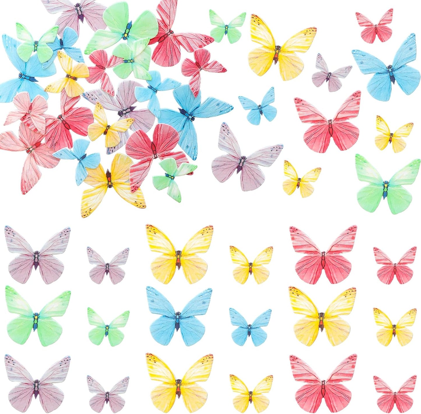 Ephlyn 72Pcs Edible Butterfly Cupcake Toppers Mixed Color Cake Picks Cute Butterfly Cake Decorations for Baby Shower theme Boys Girls Birthday Party Decorations Supplies Colorful